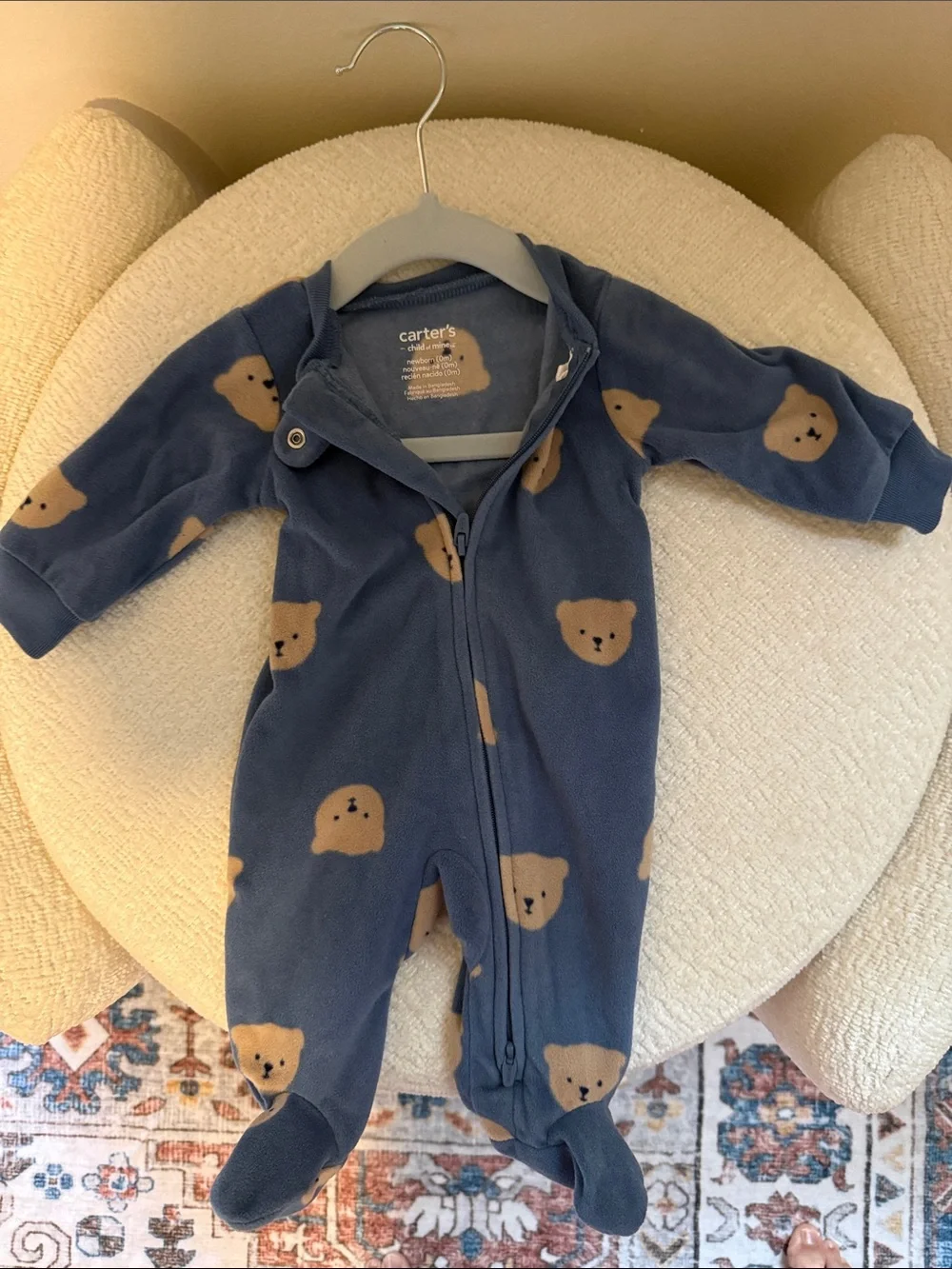 Carter's Newborn Navy Blue Bear Print Fleece One-Piece